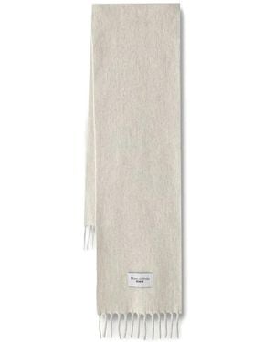 Marc O' Polo Fringed Logo-Patch Wool Scarf - White