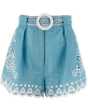 FARM Rio Pantalones Cortos Romantic Richelieu Con Aberturas - Azul