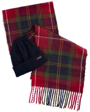 Barbour Tartan Scarf And Beanie Set - Red