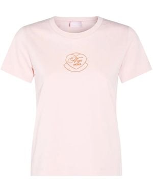 Moncler Heart-Embroidered Logo T-Shirt - Pink