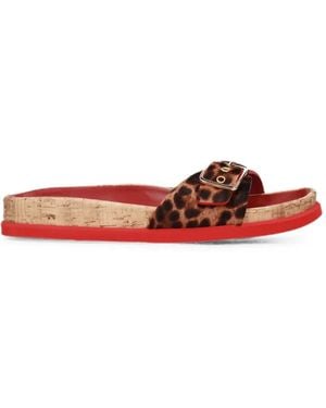 Premiata Leopard-Print Buckle-Detail Slides - Red