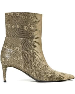 Twinset Lizard-Print Pointed-Toe Boots - Metallic