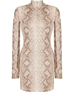 Philipp Plein Snakeskin-Print Mock Neck Dress - Multicolour
