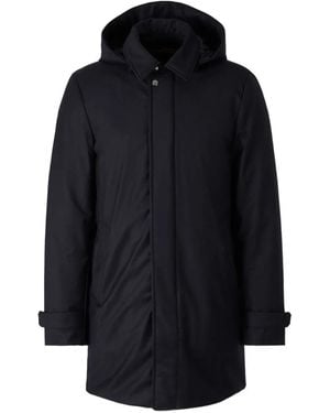 Moorer High-Collar Long Cashmere Coat - Blue