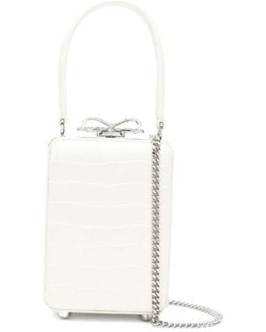 Self-Portrait Micro Crocodille-Effect Leather Tote Bag - White
