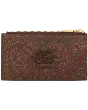 Etro Portacarte Con Ricamo Paisley - Marrone