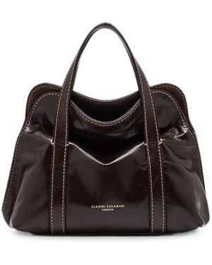 Gianni Chiarini Marghe Medium Contrast-Stitch Leather Tote Bag - Black