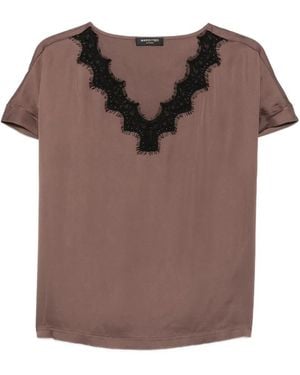 Margittes Lace-Trim Short-Sleeve Blouse - Brown