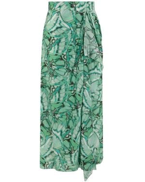 Alberta Ferretti Butterfly-Print Silk Skirt - Green