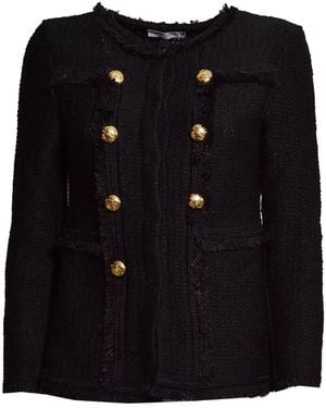 Charlott Tropical Double-Breasted Tweed Jacket - Black