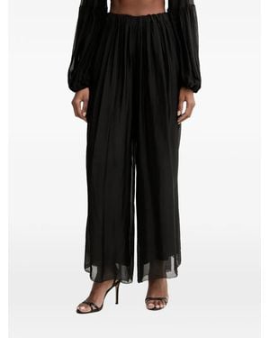 Haveone Sheer Pleated Palazzo Pants - Black