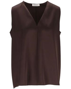Al Duca d'Aosta V-Neck Satin Top - Brown