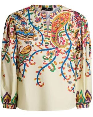 Etro Top De Algodón Con Estampado Floral - Multicolor