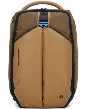 Piquadro Panelled Logo-Print Backpack - Natural