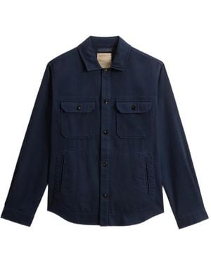 Woolrich Button-Down Pockets-Details Cotton Shirt Jacket - Blue