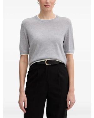 Benetton Contrast-Trim Short-Sleeve Jumper - Grey