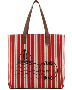 Fendi Mittelgroßer gestreifter Tote Bag mit Poststempel - Rot