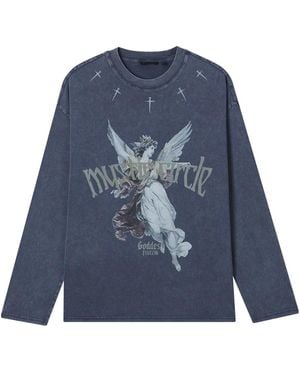 FIVE CM Angel-print Long-sleeve T-shirt - ブルー
