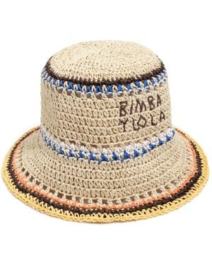 Bimba Y Lola Crochet-Knit Logo-Embroidered Bucket Hat - Natural