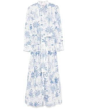 Mc2 Saint Barth Tropical Print Maxi Dress With Front Button Fasten - Blau