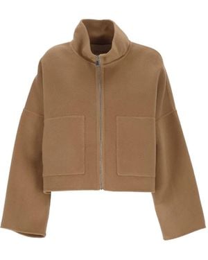 Chiarulli High-Neck Patch-Pocket Coat - Brown