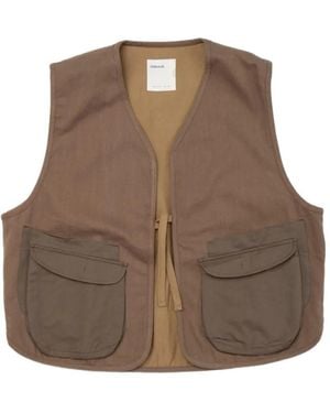 Satta Utility Front-Tie Flap-Pocket Vest - Brown