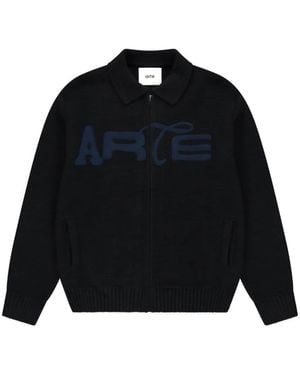 Arte' Logo-Patch Zip-Up Sweater - Black