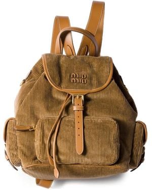 Miu Miu Large Corduroy Cotton Backpack - Brown