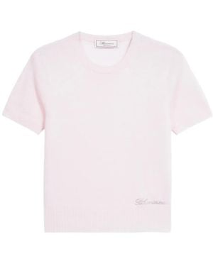 Blumarine Logo-Embroidered Round-Neck T-Shirt - Pink