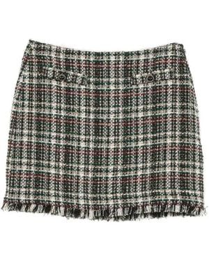 Twinset Check-Pattern Frayed-Edge Short Skirt - Grey