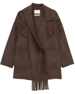 ViCOLO Fringed-Collared Coat - Brown