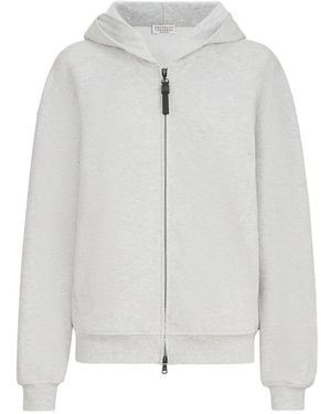 Brunello Cucinelli Cotton Smooth French-Terry Topwear With Shiny Zipper-Pull - White