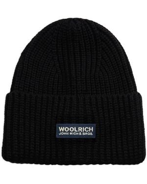 Woolrich Gorro De Canalé Con Parche Del Logo - Negro