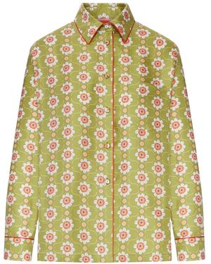 La DoubleJ Floral-Print Silk Shirt - Yellow