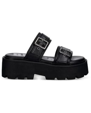 Buffalo Brake Two Strap Buckle-Fastening Platform Sandals - Black
