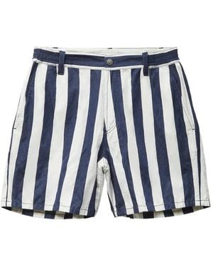 Versace Striped Cotton Denim Shorts - Blue