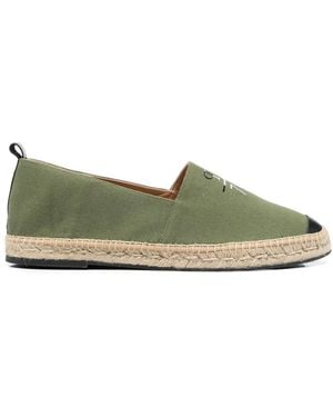 Philipp Plein Logo-Print Leather-Trim Espadrilles - Green
