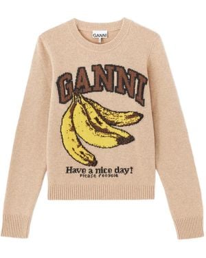 Ganni Graphic Wool Jumper - White