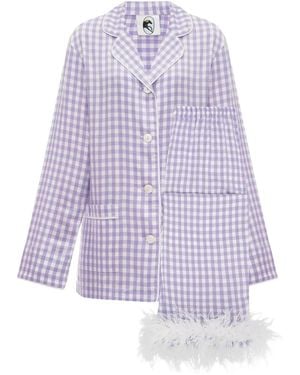 Sleeper Pyjama Met Gingham Ruit - Paars