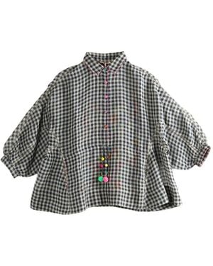 Péro Checked Pompom Shirt - Gray