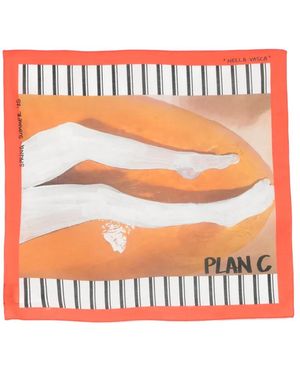 Plan C Striped-Print Scarf - Orange