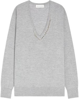 Dries Van Noten V-Neck Embellished Jumper - Grey