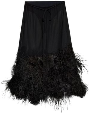 The Attico Feather-Trim Midi Skirt - Black