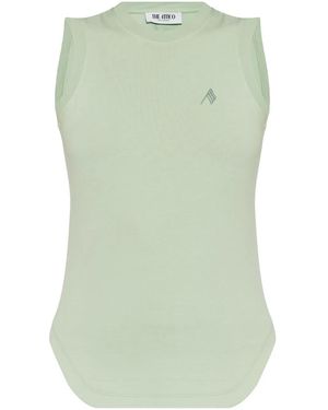 The Attico Logo-Embroidered Curved-Hem Top - Green