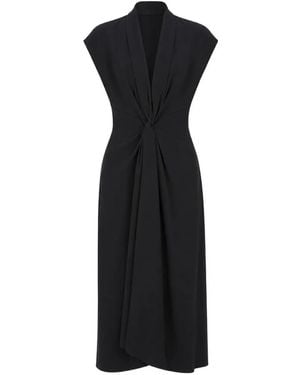 Hanita Knot-Detail Draped Midi Dress - Black