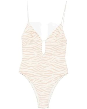 MC2 Saint Barth Crunchy Zebra-Print Swimsuit - White