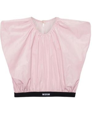 MSGM Logo-Print Cropped Blouse - Pink