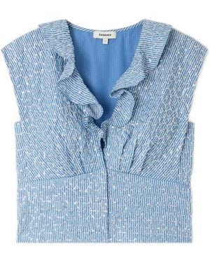 Sandro Ruffled Striped Top - Blue