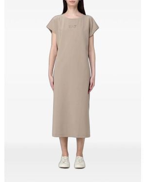 EA7 Logo-Print T-Shirt Midi Dress - Natural