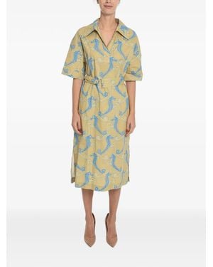 Samsøe & Samsøe Malena Seahorse-Print Midi Shirt Dress - Green